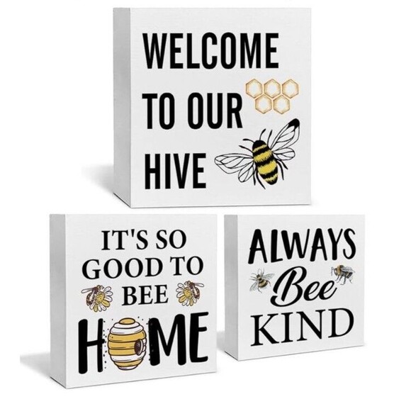 Summer Honey Decor for Home Farmhouse Honey Bee Wood Box Signs Set of 3 NEW!! - Picture 1 of 5